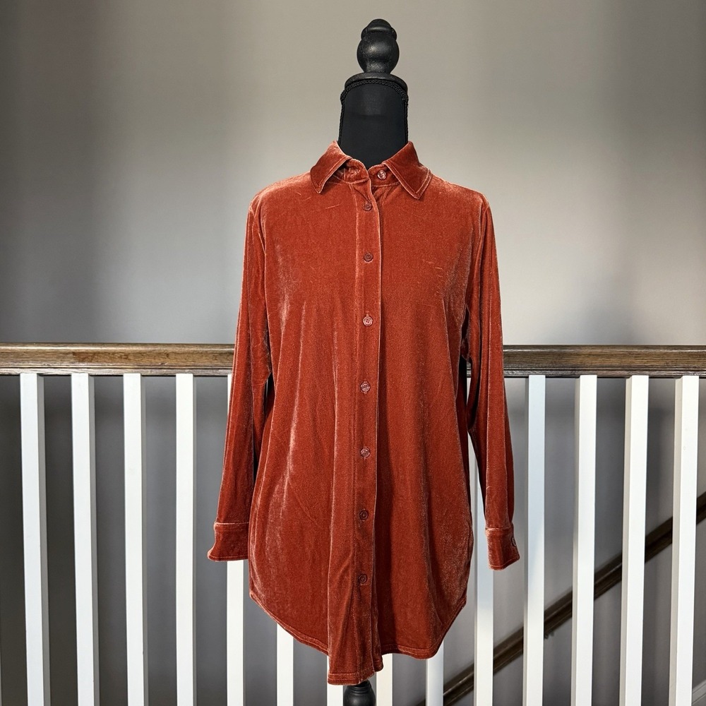 Soft Surroundings Velvet Boyfriend Tunic Top Button Up Shirt Small Petite Gothic